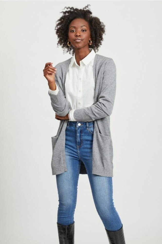 VIRIL OPEN L/S KNIT CARDIGAN - NOOS 14044041 Medium Grey Melange